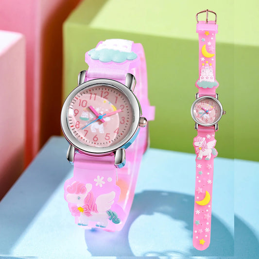 Fashionable and cute cartoon pony starry sky fantasy pattern quartz watch, suitable for Christmas and Halloween gifts