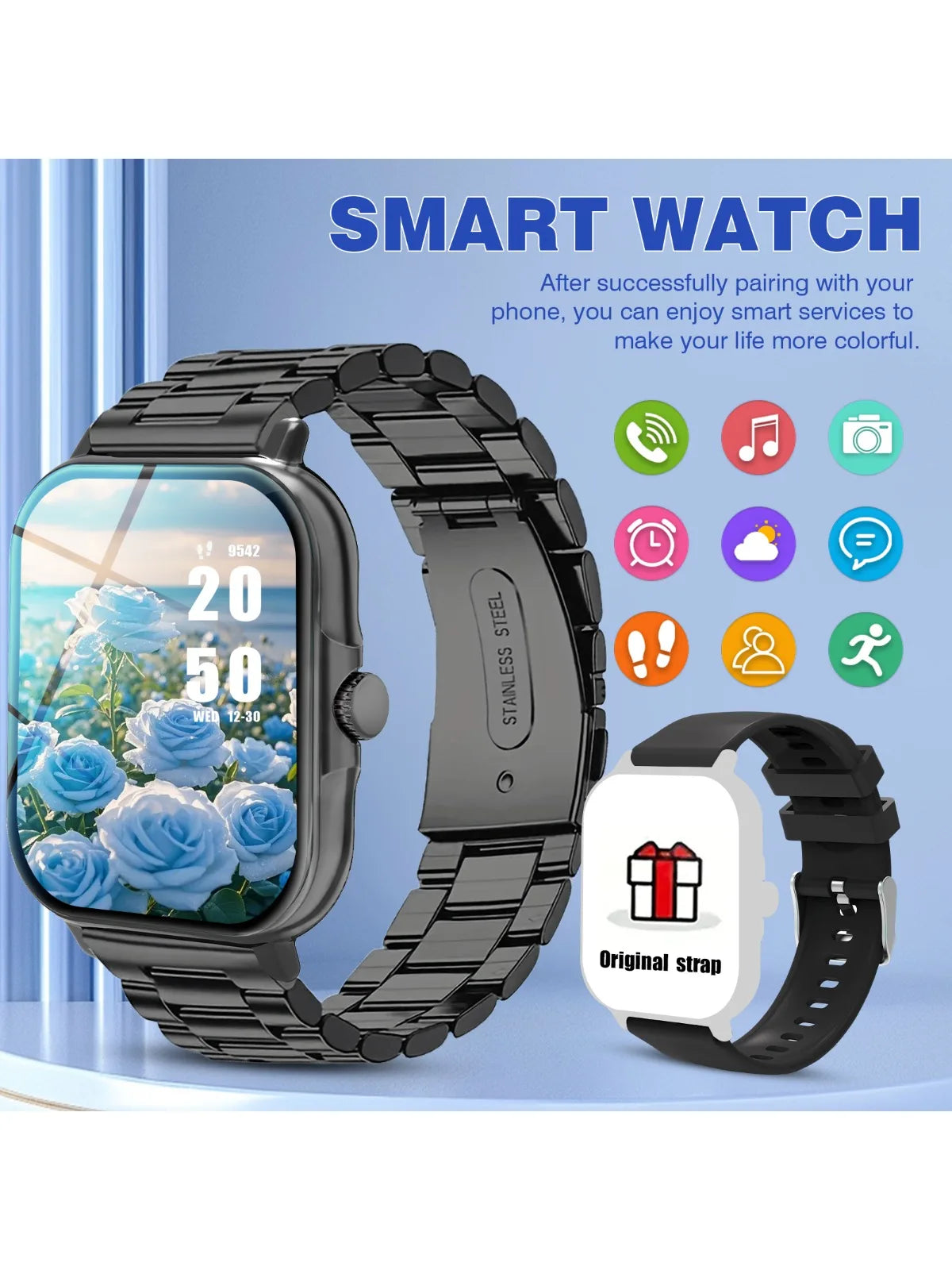 Smart Watch, Wireless Calling/dialing, Message Reminder View, Various APP Reminders, Suitable for IPhone/Andriod,