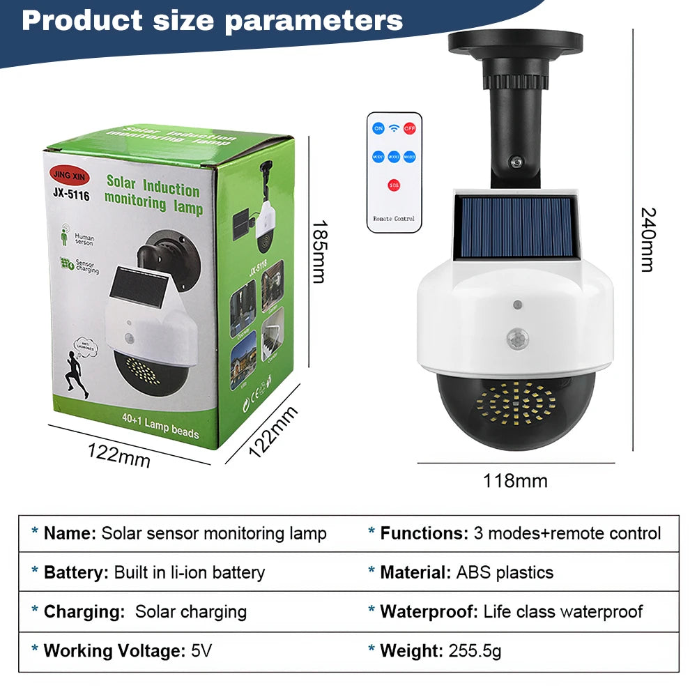 Outdoor Sensor Solar Lights Remote Control Powered Simulation Monitoring Wall Lamp Fake Security Camera for Porch Garden Patio