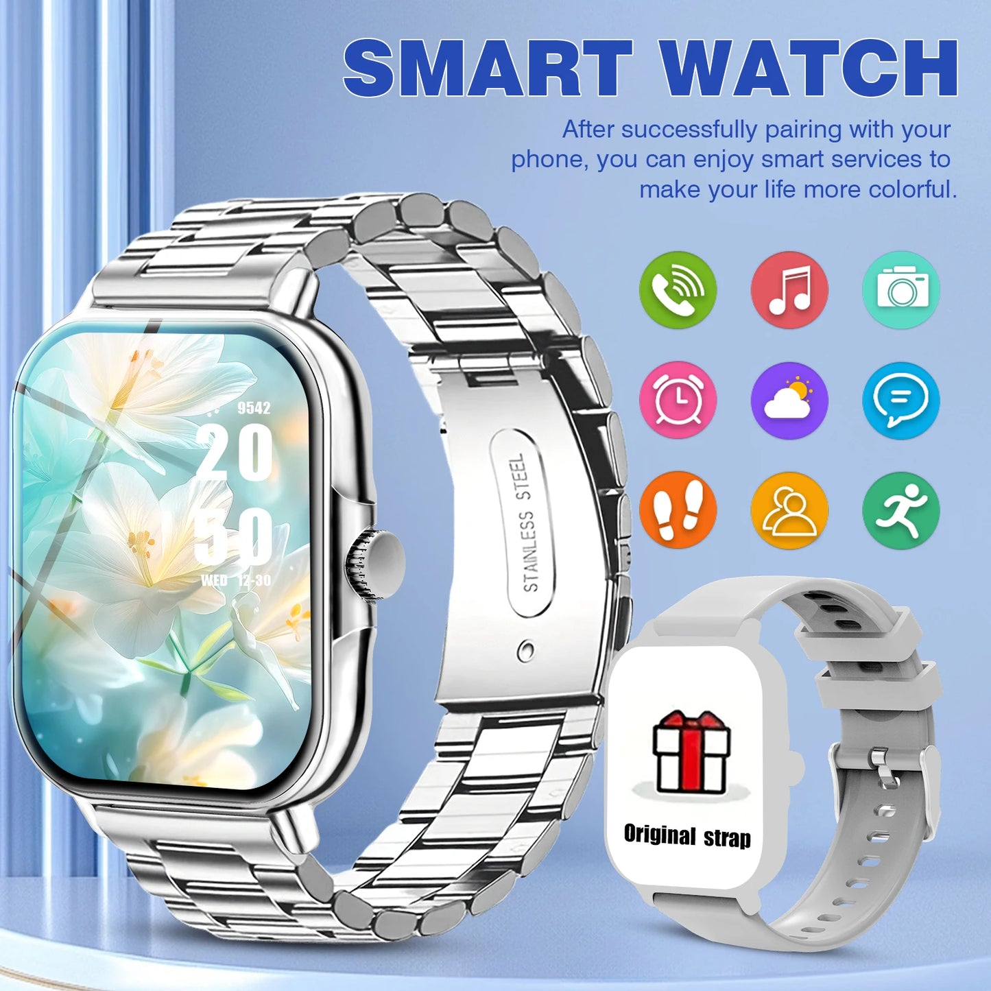 Smart Watch, Wireless Calling/dialing, Message Reminder View, Various APP Reminders, Suitable for IPhone/Andriod,