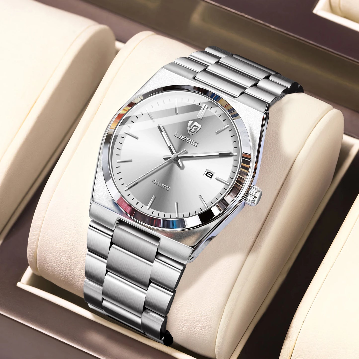 LIEBIG Business Waterproof Week Wristwatches Male Luxury Quartz Watches Fashion Stainless Steel Watch For Men Women Simple Watch
