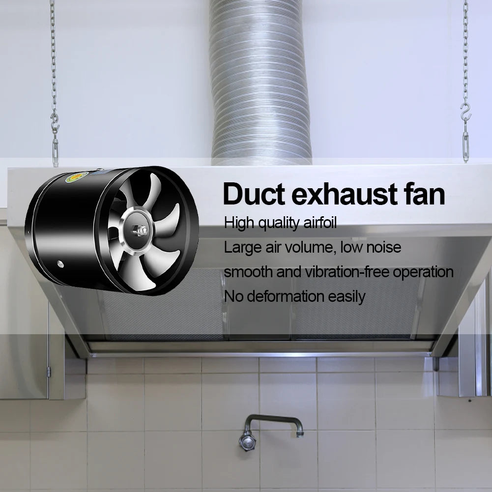 4 6 8 Inch Pipe Air Ventilator 2800RPM Pipe Ventilation Fan Metal Mini Extractor Low Noise Duct Fan for Kitchen Washroom Canteen