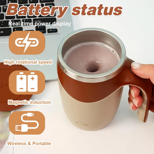 13oz Automatic Stirring Coffee Mug Leakproof Electric Magnetic Mixing Cup Stainless Steel Travel Coffee Cup for Home Kitchen