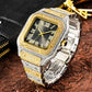 Aokaishen Iced Out Diamonds Watches 2023 Trend Stainless Steel Wristwatches for men Full Stones Zircon Quartz Square Gift