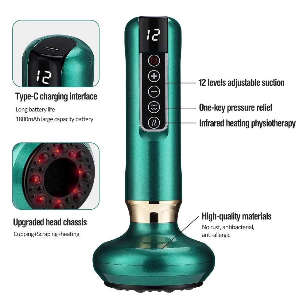 Electric Cupping Device 12 Levels Vacuum Cupping Cans USB Rechargeable Scraping Cupping Cans Suction Massage Apparatus