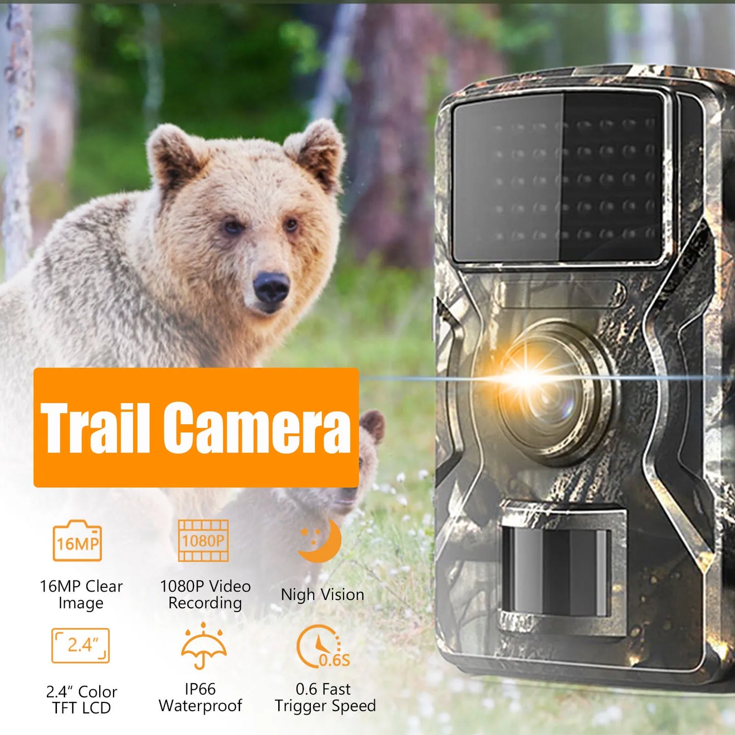 1080P Hunting Camera 2.0in LCD 16MP Infrared Night Vision Mobile Monitoring IP66 Waterproof Trail Camera waterproof camera