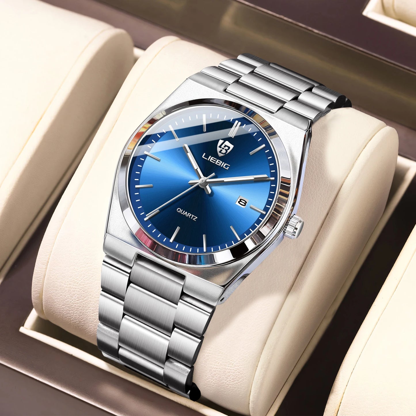 LIEBIG Business Waterproof Week Wristwatches Male Luxury Quartz Watches Fashion Stainless Steel Watch For Men Women Simple Watch