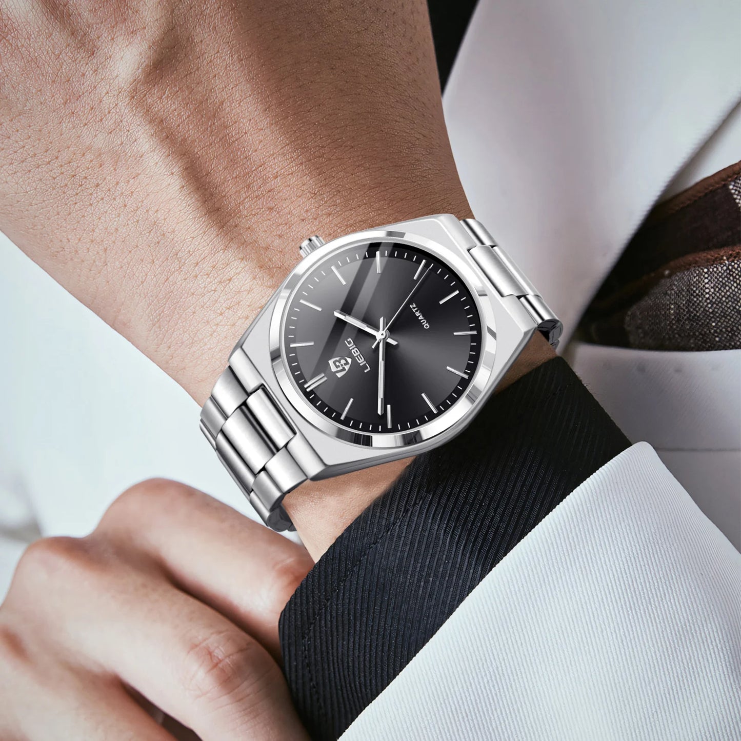 LIEBIG Business Waterproof Week Wristwatches Male Luxury Quartz Watches Fashion Stainless Steel Watch For Men Women Simple Watch