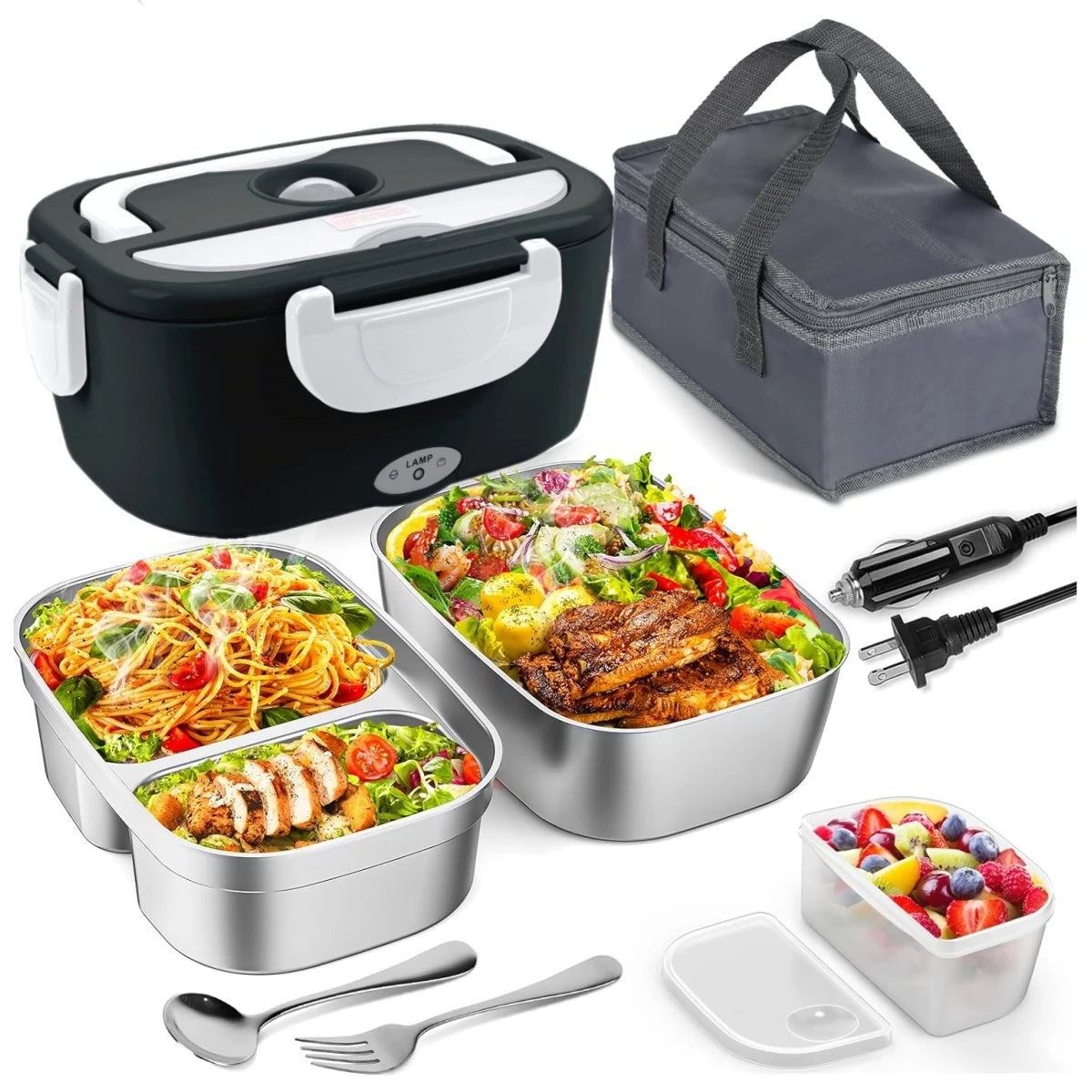 Electric Lunch Box for Adults-60W Fast HeatedLunch Box for Men&Women with Dual 1.5LStainless Steel Containers Fast Heating Porta