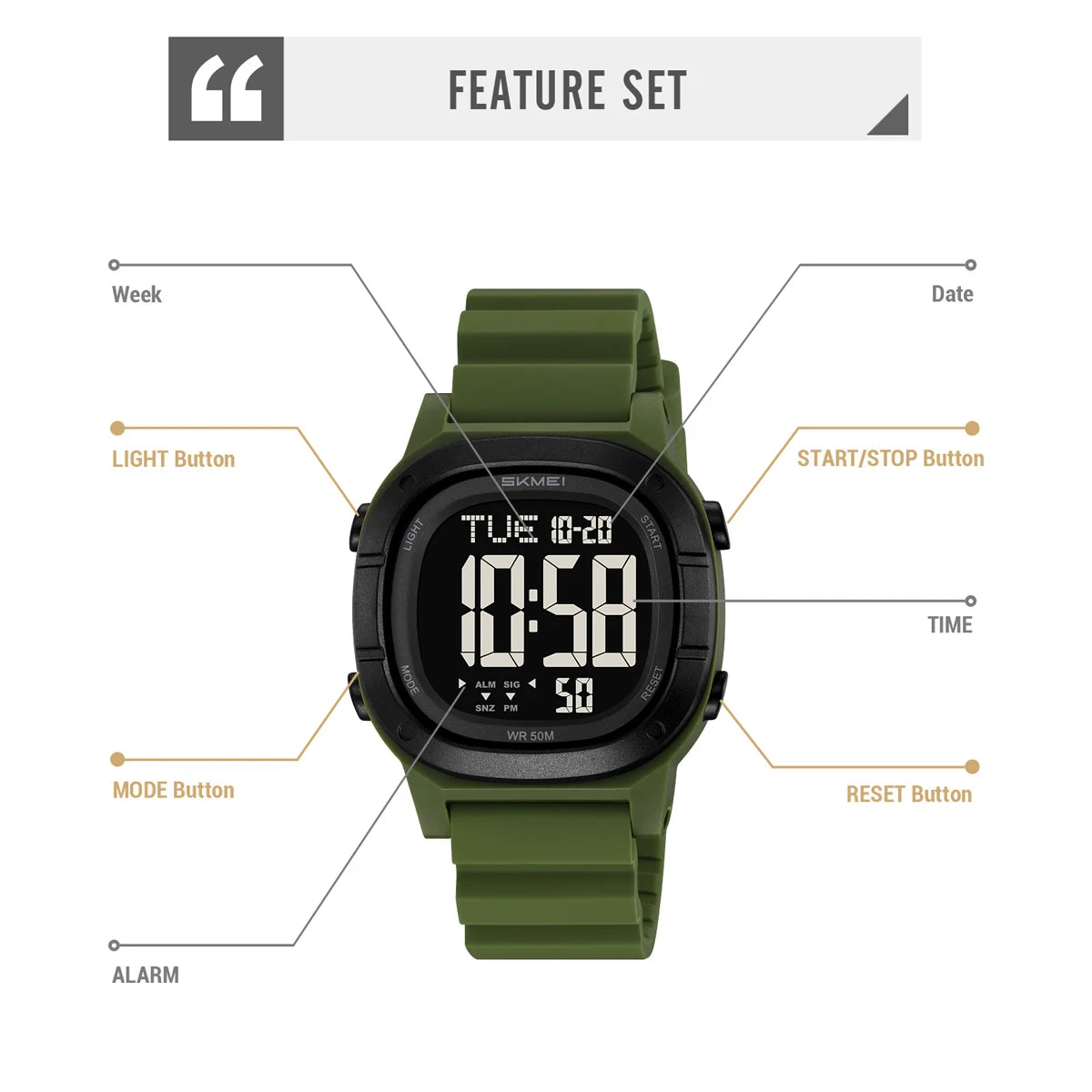 SKMEI Fashion Multifunctional 2Time Sport Digital Wristwatch For Men Women Chrono LED Light Watch Waterproof Electronics Watches