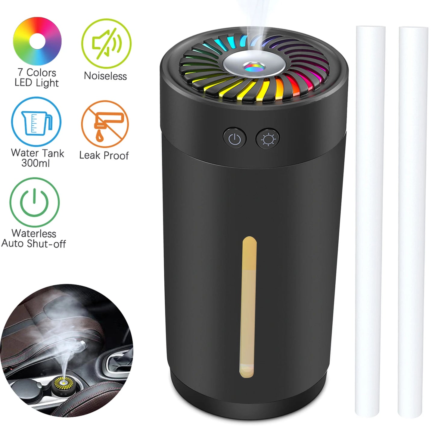 300ml Mini Ultrasonic Humidifier USB with 7 Colors LED Light Dual Mist Modes for Home/Office/Baby Room/Bedroom/Car Travel/Yoga