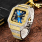 Aokaishen Iced Out Diamonds Watches 2023 Trend Stainless Steel Wristwatches for men Full Stones Zircon Quartz Square Gift