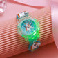 Cute cartoon unicorn party pattern luminous watch with transparent case, silicone band and quartz movement, suitable for Christm