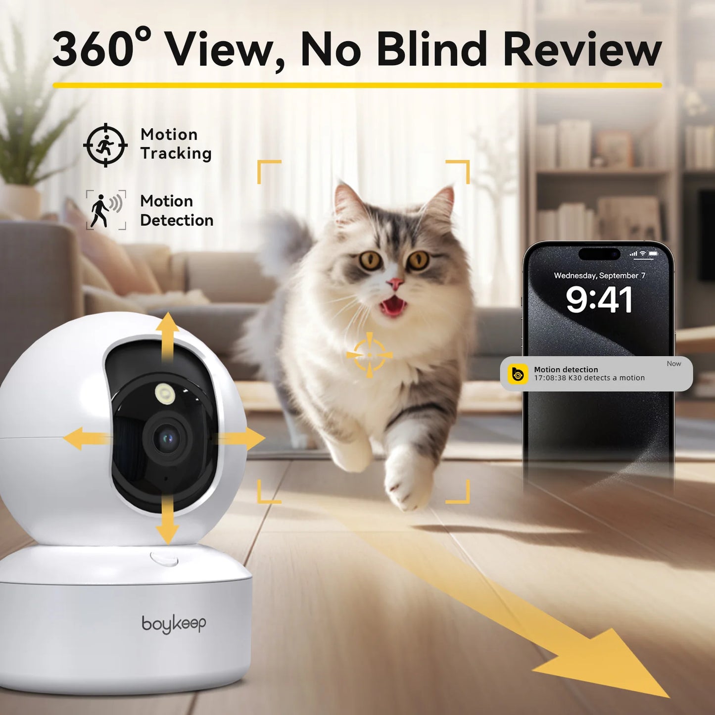 BoyKeep Smart Camera 2K Security Protection Wifi Surveillance 5G/2.4GHz Indoor Baby Night Vision 360° Pan & Tilt 2-Way Audio K30