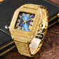 Aokaishen Iced Out Diamonds Watches 2023 Trend Stainless Steel Wristwatches for men Full Stones Zircon Quartz Square Gift