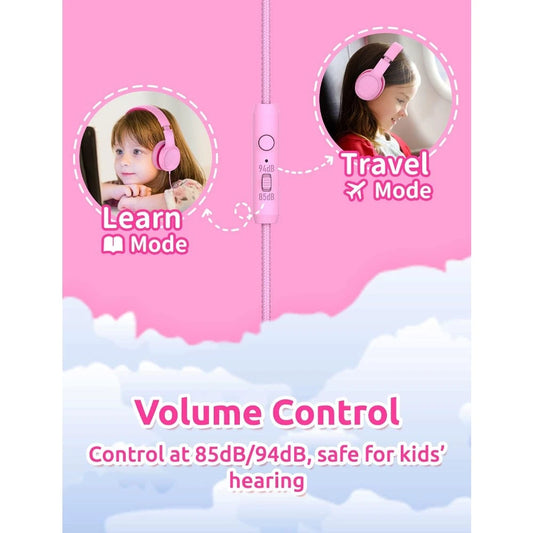 Wired Kids Headphones, 85dB/94dB Volume-Limited, 3.5mm, HD Mic, Audio Sharing, Foldable for School/Travel, Toddler Headsets