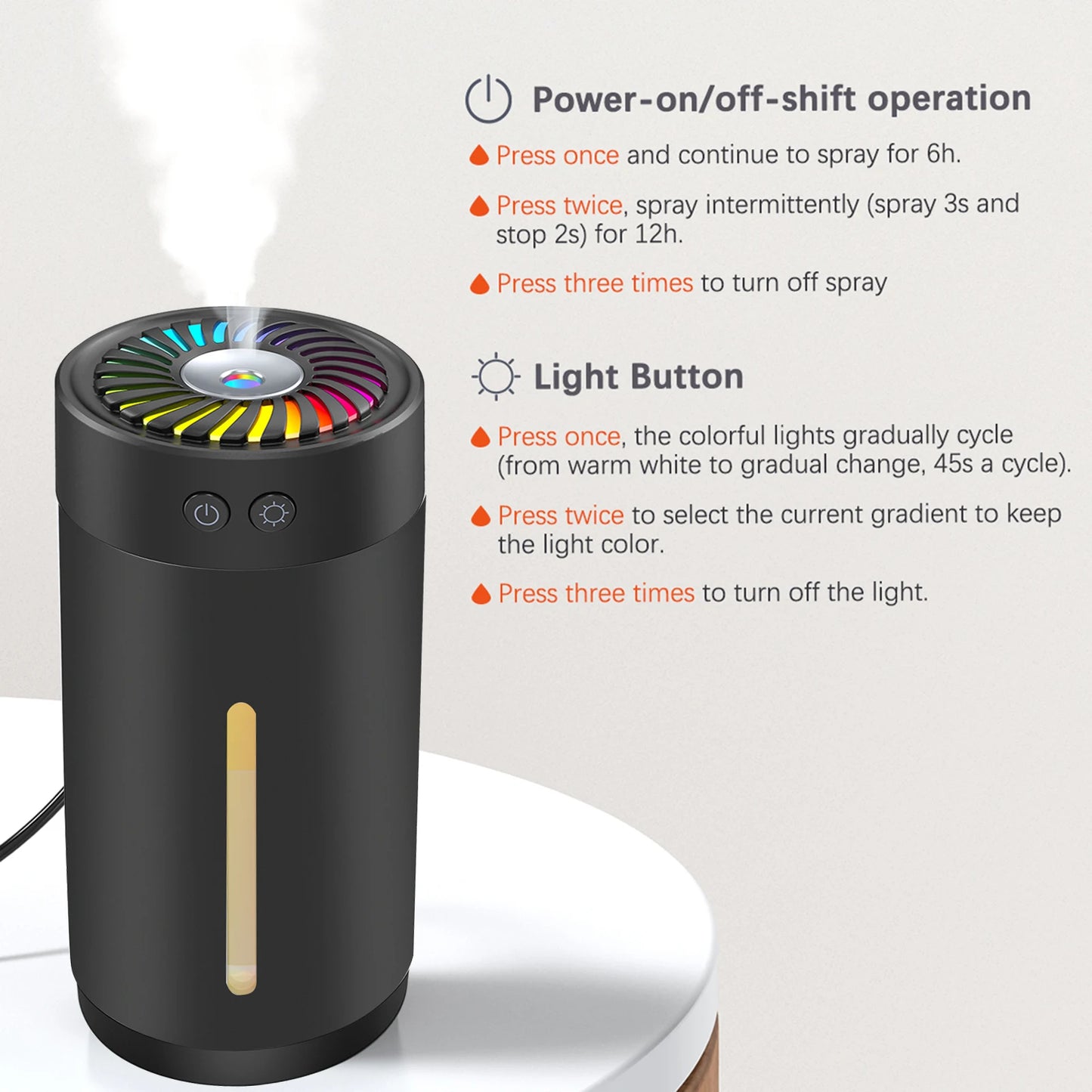 300ml Mini Ultrasonic Humidifier USB with 7 Colors LED Light Dual Mist Modes for Home/Office/Baby Room/Bedroom/Car Travel/Yoga