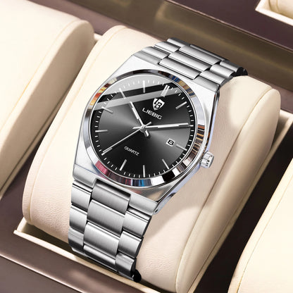 LIEBIG Business Waterproof Week Wristwatches Male Luxury Quartz Watches Fashion Stainless Steel Watch For Men Women Simple Watch