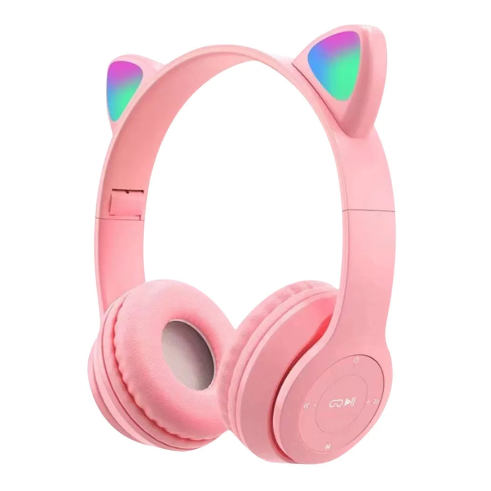 Wireless Headphones Cat Ear Gaming Headset Glow Light Bluetooth-Compatible Helmets Stereo Bass Sports Headphones for PC Phone