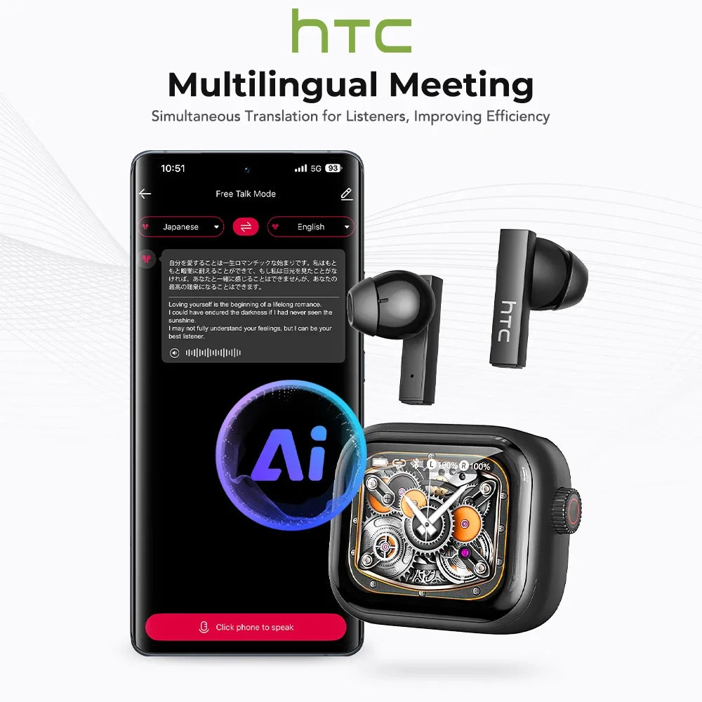 [Ultra HD Screen] HTC NE40 Earphones Bluetooth V6 TWS Sports Wireless Headphones AI Translator Earbud In-Ear Noise Reduction Mic