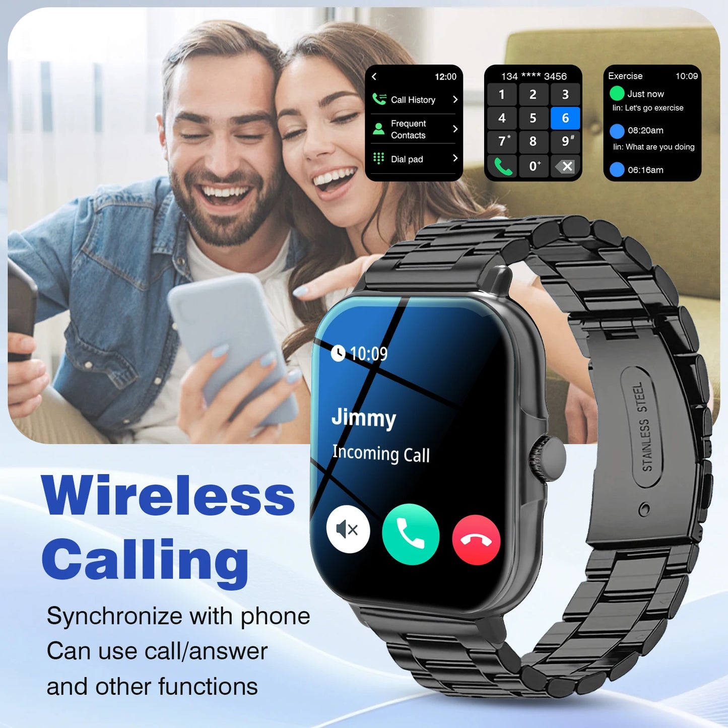 Smart Watch, Wireless Calling/dialing, Message Reminder View, Various APP Reminders, Suitable for IPhone/Andriod,