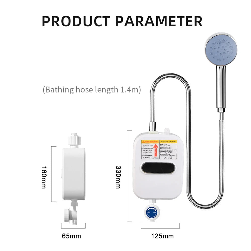 Small Instant Electric Water Heater LCD Temperature Display IPX4 Quick Heating Shower Water Heating Device Set