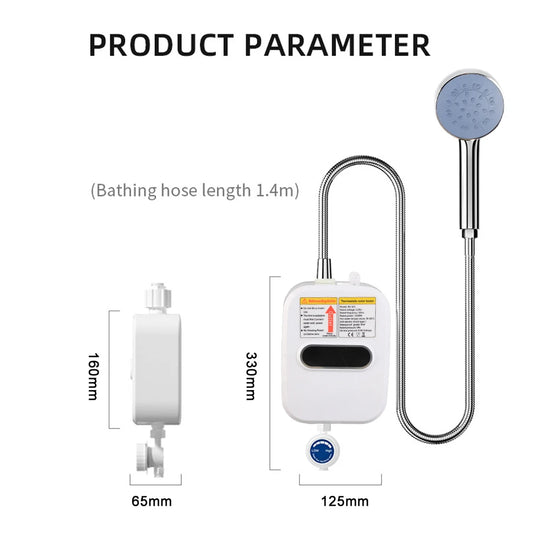 Small Instant Electric Water Heater LCD Temperature Display IPX4 Quick Heating Shower Water Heating Device Set