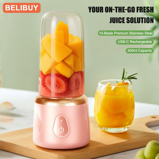 Multifunction 1 Cups Portable Fruit Juicer Blender 6 Blade Juice Mixer Mini Ice Blender USB Charging Wireless Juice Extractor