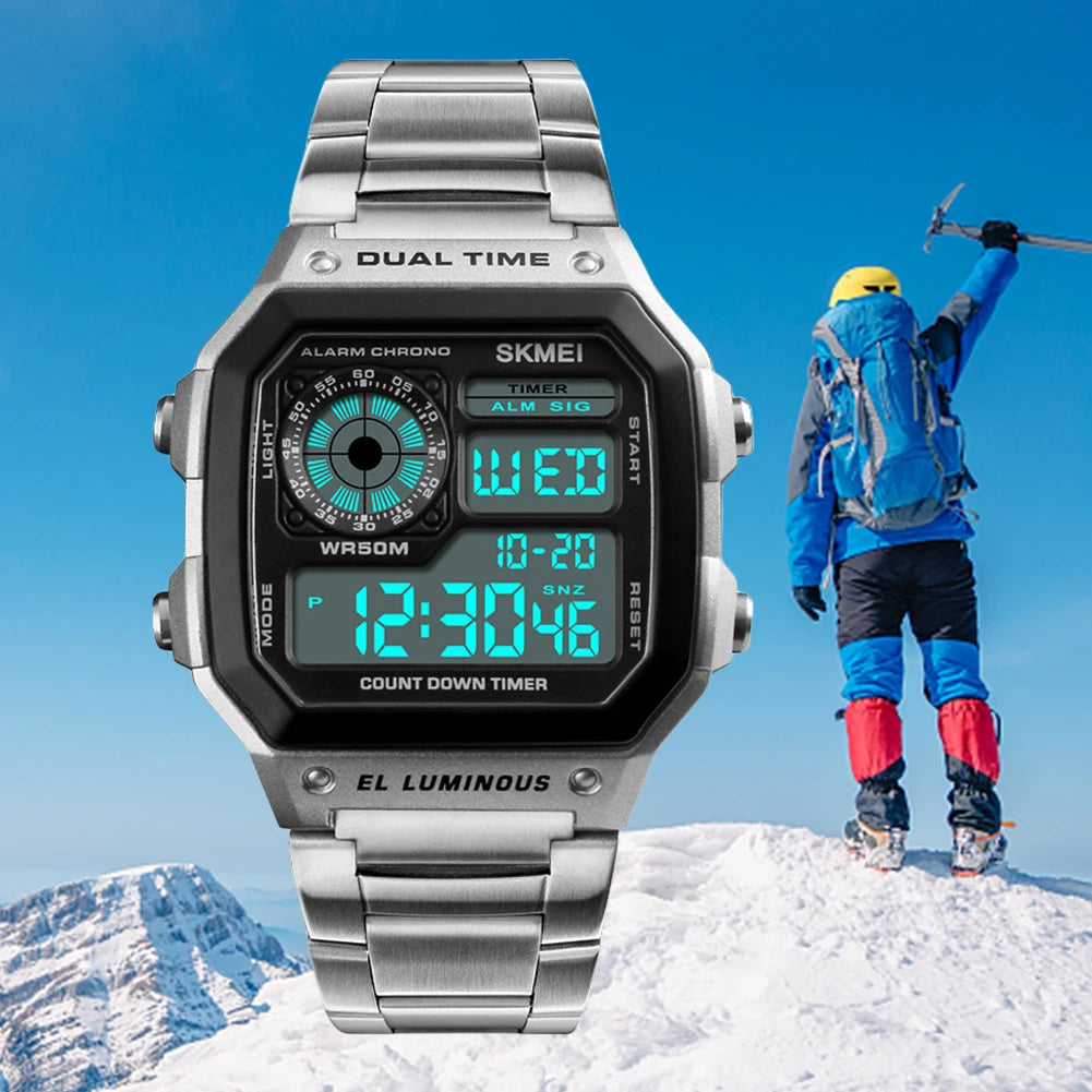 50M Waterproof Outdoor Sports Wristwatch Countdown Timer Digital Watch with LED Backlight Dual Time Alarm Sports Wrist Watch
