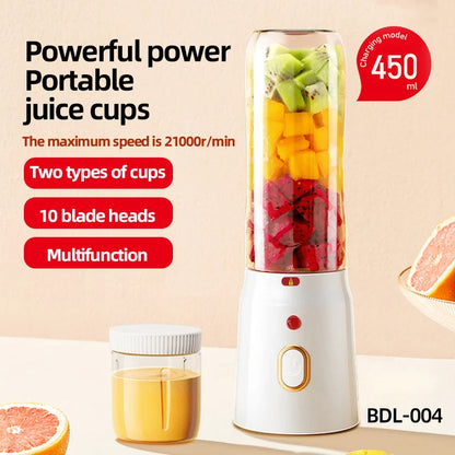 Portable USB Rechargeable Juicer for Quiet Fresh Smoothies & Juices BPA-Free Travel-Friendly Kitchen Appliance