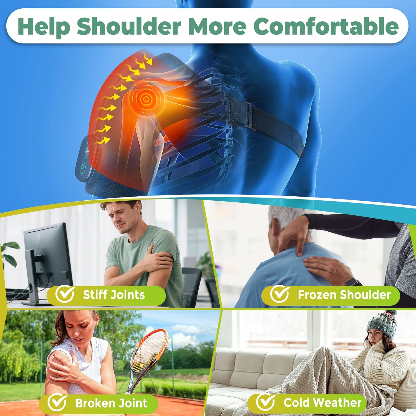 Electric Shoulder Massage Belt Brace Cordless Vibration Physiotherapy Muscle Relaxation Massager for Knee Elbow Support Strap