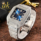 Aokaishen Iced Out Diamonds Watches 2023 Trend Stainless Steel Wristwatches for men Full Stones Zircon Quartz Square Gift