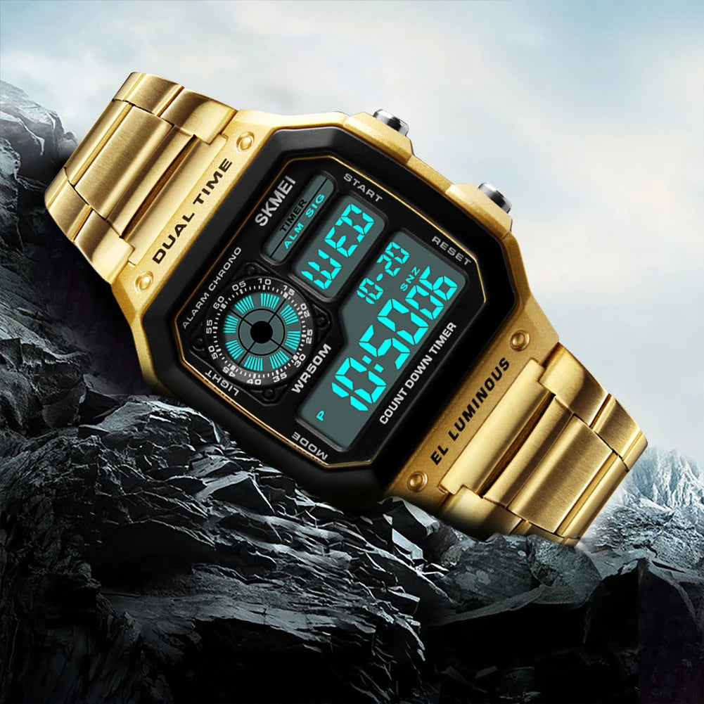 50M Waterproof Outdoor Sports Wristwatch Countdown Timer Digital Watch with LED Backlight Dual Time Alarm Sports Wrist Watch