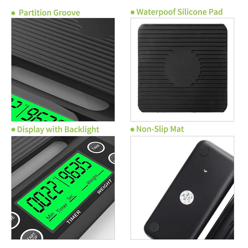 5/3kg LCD Electronic Drip Coffee Scale 0.1g Coffee Dropping Scale With Timer Digital Kitchen Scale Portable Kitchen Weight Scale