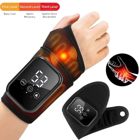 Wireless Electric Heating Wrist Massager 3 Levels Hot Compress 3 Levels Vibration Hand Massage Wrist Guard Band Support Belt