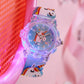 Cute cartoon unicorn party pattern luminous watch with transparent case, silicone band and quartz movement, suitable for Christm