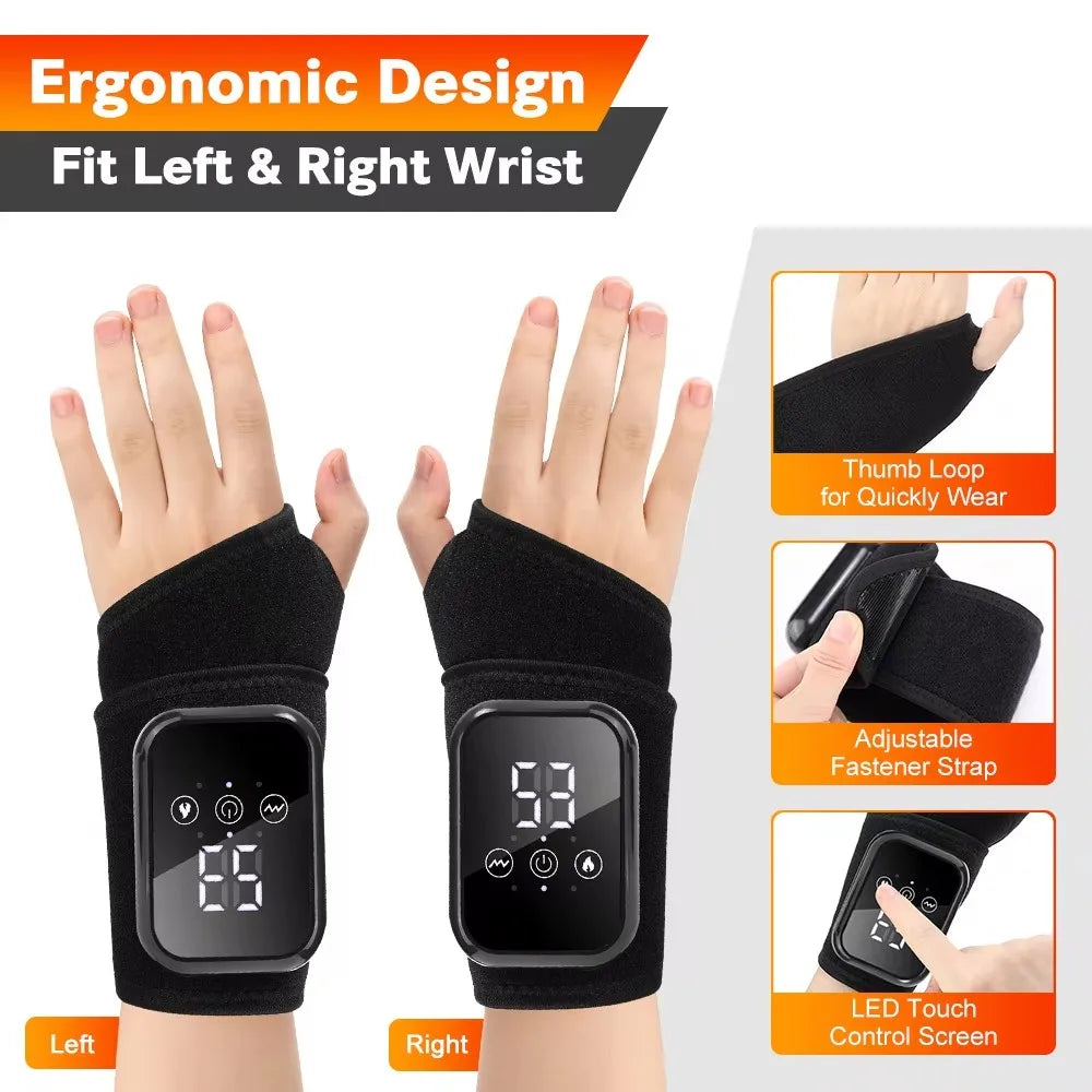 Wireless Electric Heating Wrist Massager 3 Levels Hot Compress 3 Levels Vibration Hand Massage Wrist Guard Band Support Belt