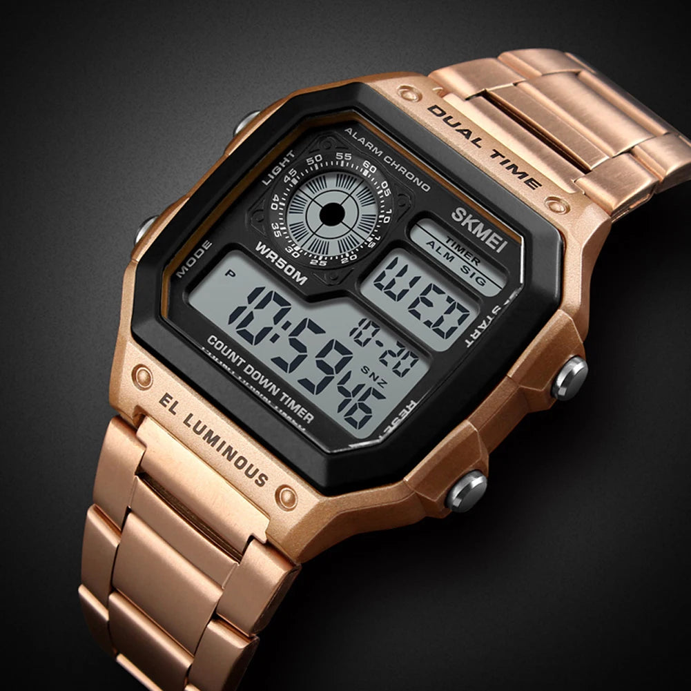 50M Waterproof Outdoor Sports Wristwatch Countdown Timer Digital Watch with LED Backlight Dual Time Alarm Sports Wrist Watch