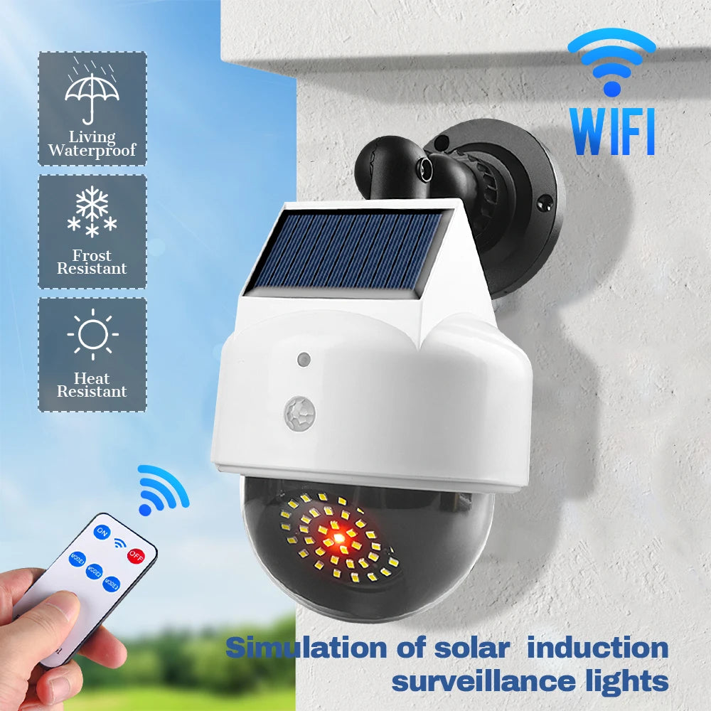 Outdoor Sensor Solar  Lights Remote Control Powered Simulation Monitoring Wall Lamp Fake Security Camera for Porch Garden Patio