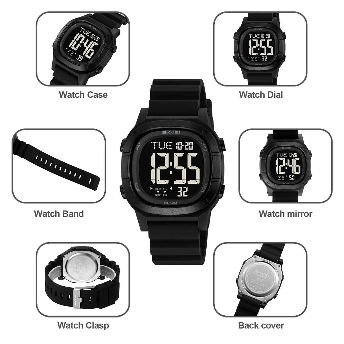 SKMEI Fashion Multifunctional 2Time Sport Digital Wristwatch For Men Women Chrono LED Light Watch Waterproof Electronics Watches